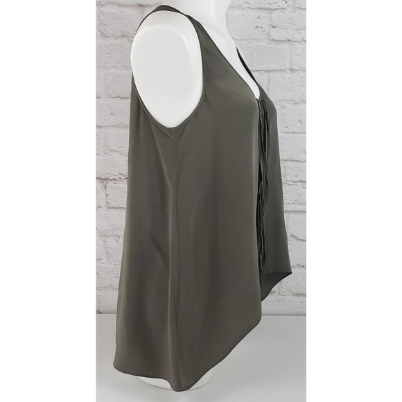 BCBGMaxAzria Mura Top/Tank ~ Dark Green/Olive Fringed 100% Silk ~ Size Small - Picture 5 of 9